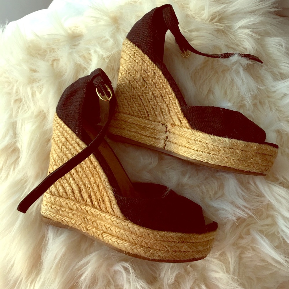 Aldo Black Peep-Toe Wedges