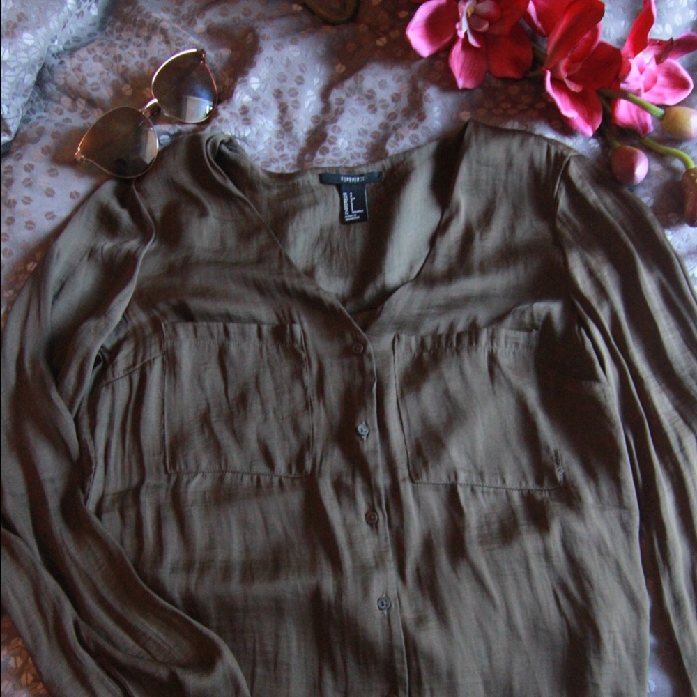 Olive silky dress shirt
