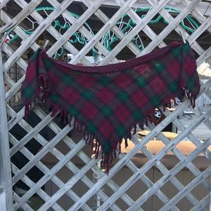 2-Sided Plaid Triangle Fringe Scarf