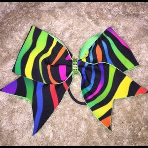 Rainbow zebra print cheerleading bow
