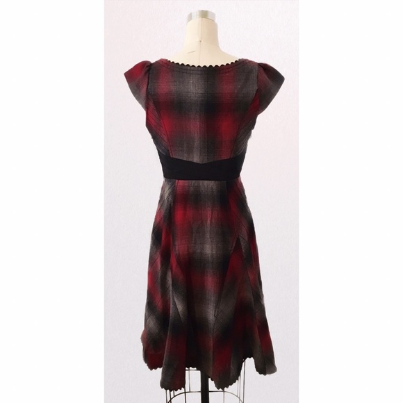 Size 2 Anthro Floreat dress plaid black red gray - Picture 2 of 7