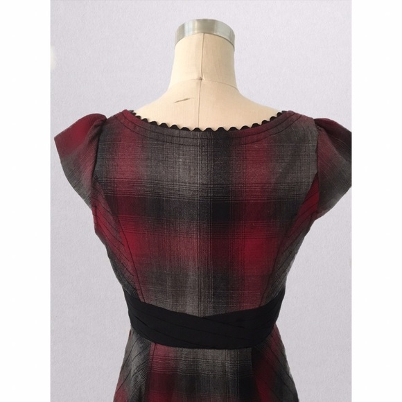 Size 2 Anthro Floreat dress plaid black red gray - Picture 4 of 7