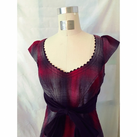 Size 2 Anthro Floreat dress plaid black red gray - Picture 5 of 7