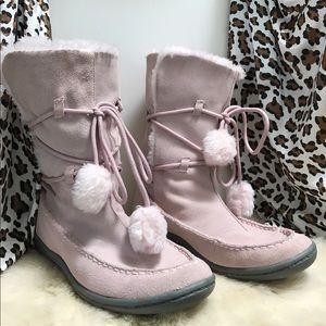 Pink fur leather boots