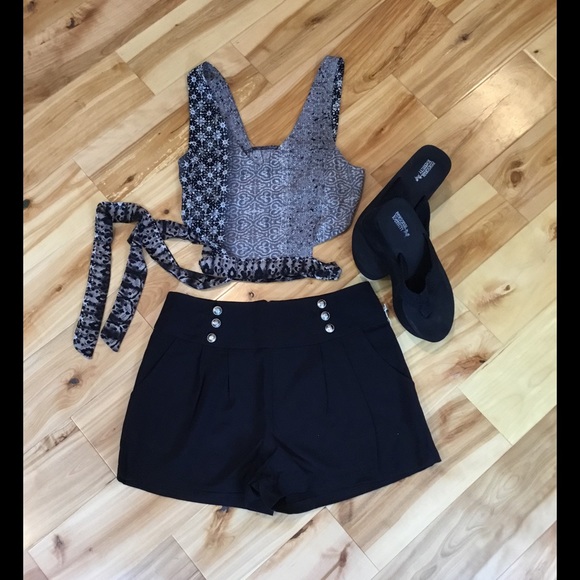 Crop Top Wrap Waist Top Shirt - Picture 2 of 4