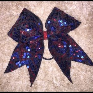Black, red and blue sequin cheerleading bow