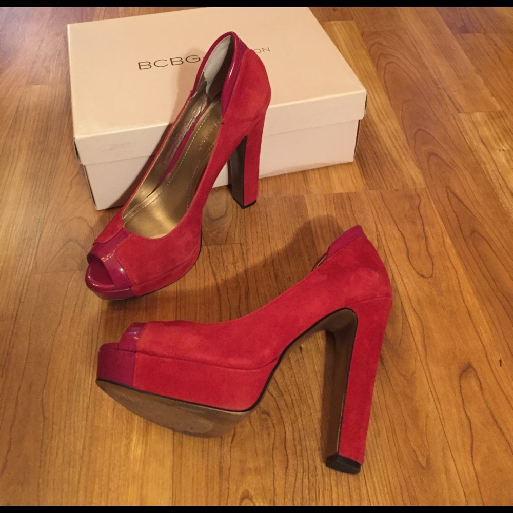 Sz 8 Red Suede and Pink Patent Leather Platforms
