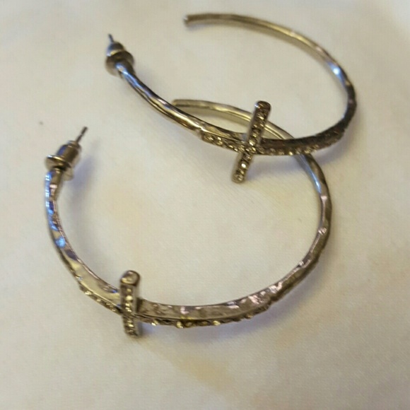 CZ pave cross hoop earrings - Picture 1 of 2