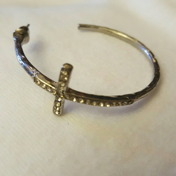 CZ pave cross hoop earrings - Picture 2 of 2
