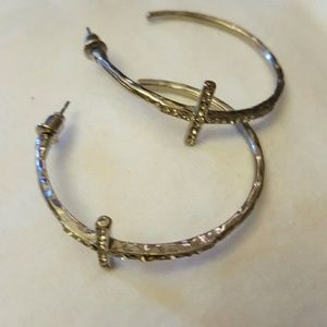 CZ pave cross hoop earrings