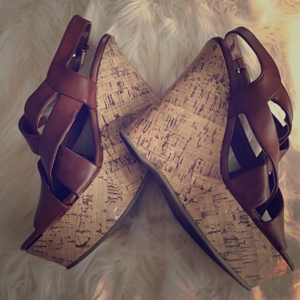 G by Guess Brown Leather Wedges