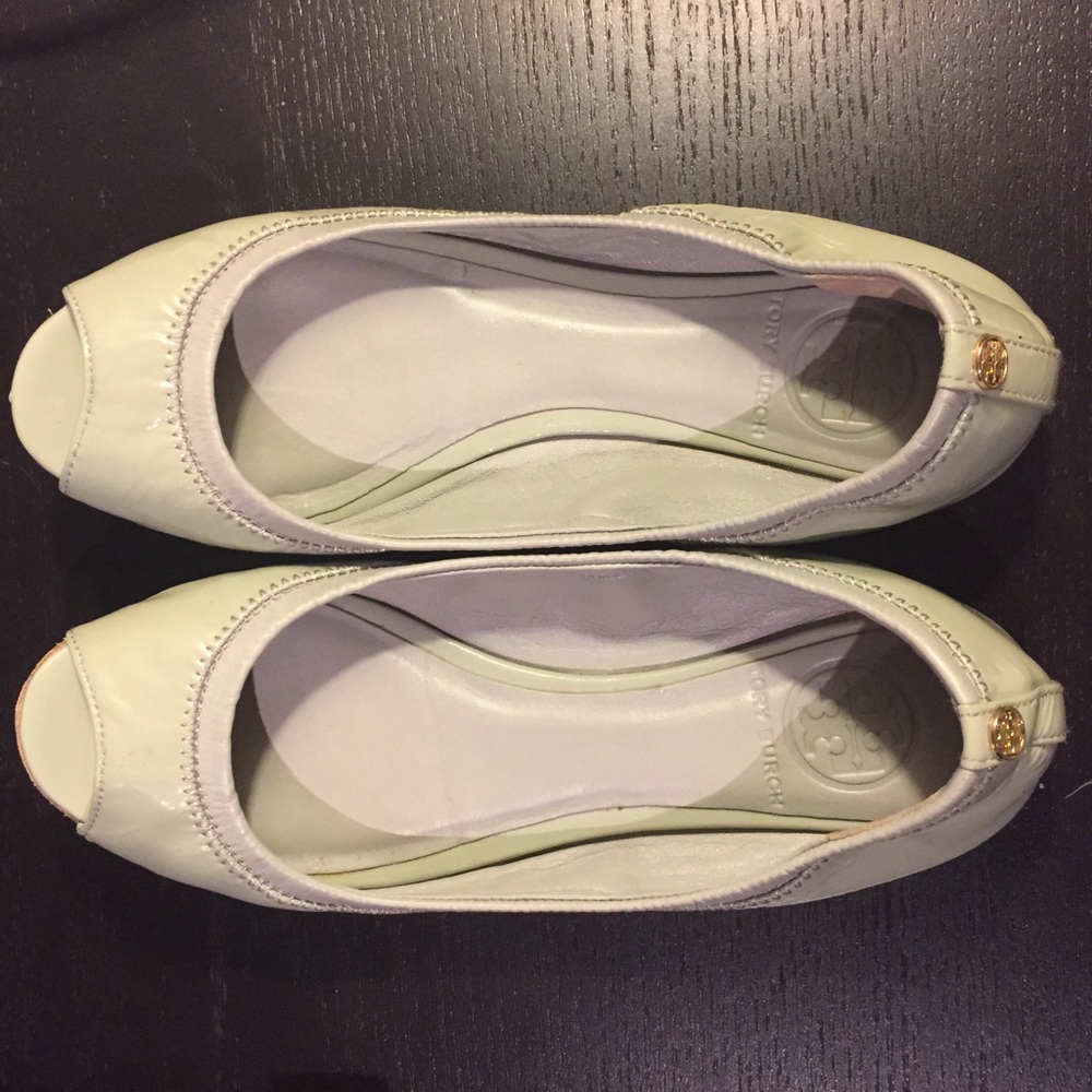 Tory Burch Eddie Peep Toe Ballet Flats - Open Blue