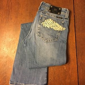 Miss Me jeans sz 30, white wings w bling pockets