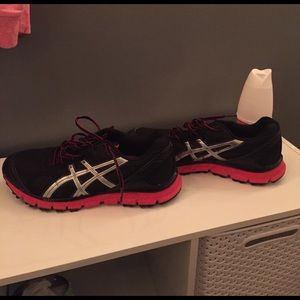 Black and red Asics
