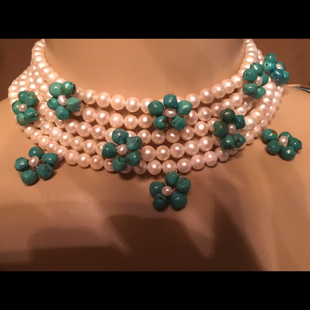 Pearl and Turquoise Choker