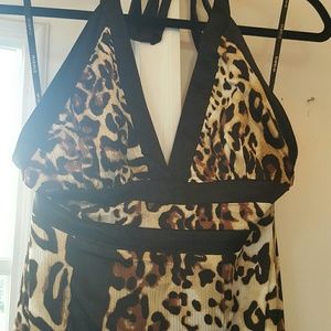 Bebe Leopard Print Halter Dress Sz Medium