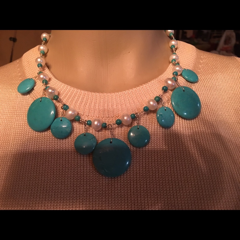 Turquoise discs pearls silver