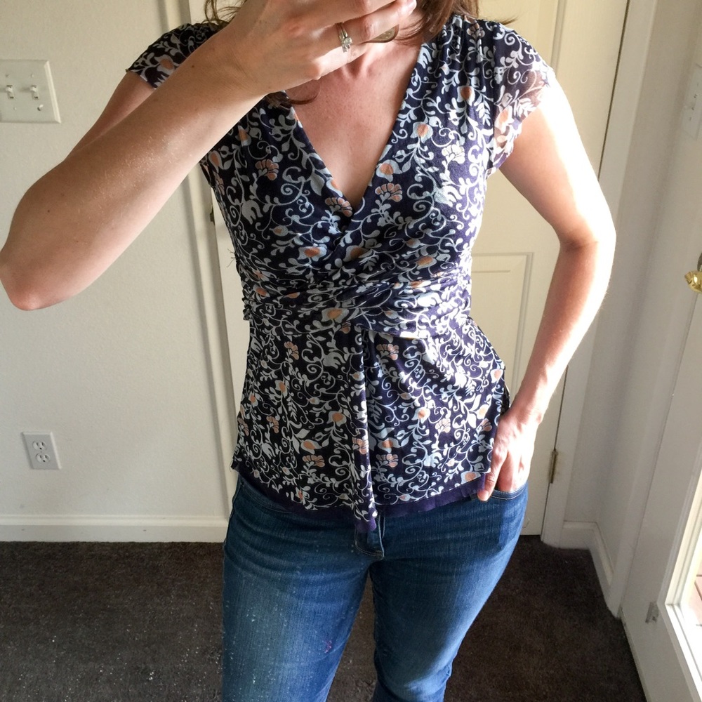 Anthropologie Clover Nylon Navy Floral Print Top