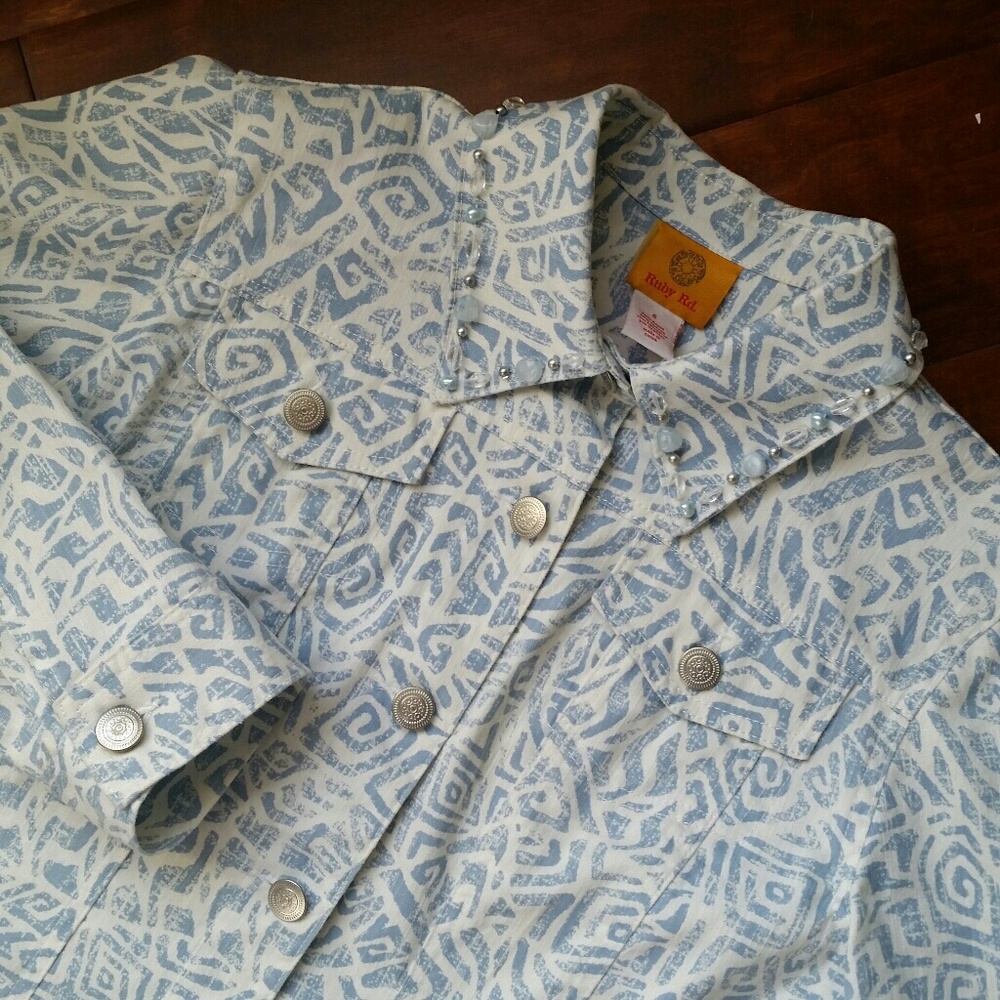 Ruby Rd. Batik/Tribal Print Jean Jacket Size 6