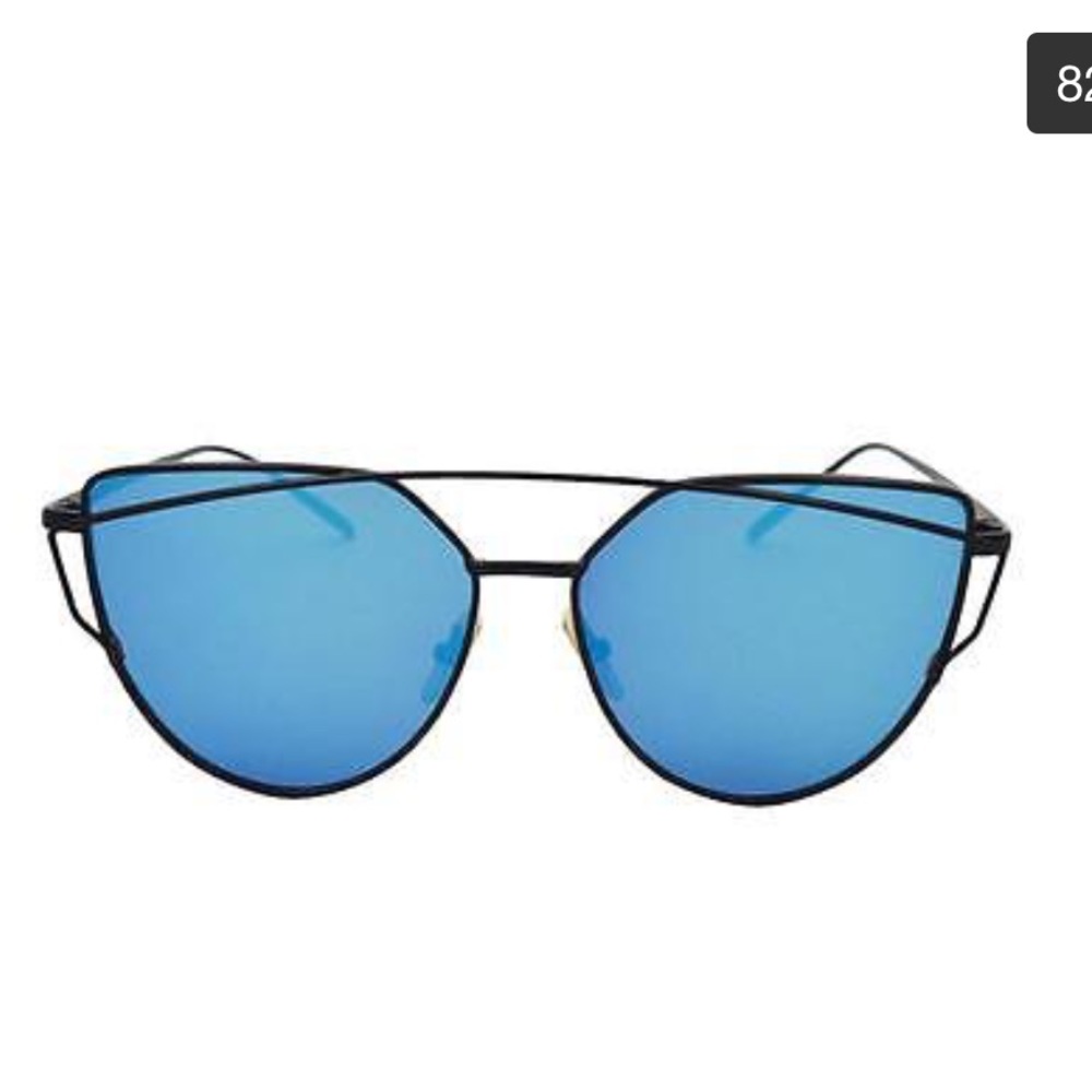 Flat Mirrored Lens Cat Eye Sunglasses Blue/Black