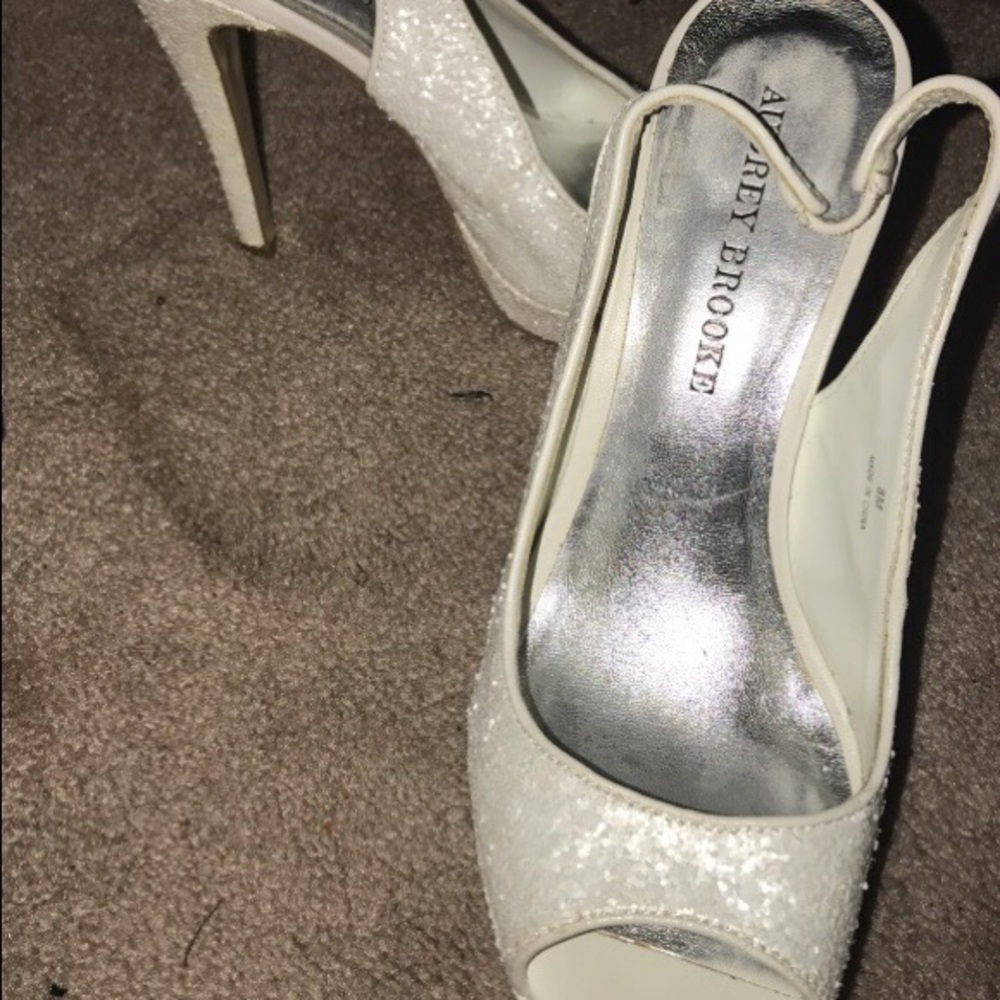White Audrey Brooke ankle strap open toe stiletto