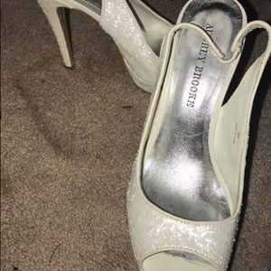 White Audrey Brooke ankle strap open toe stiletto