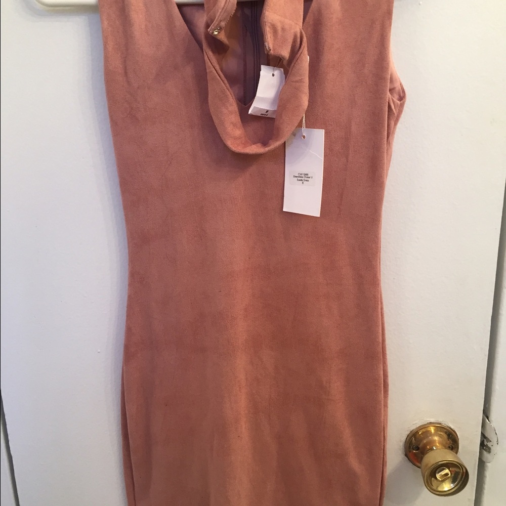 Pink suede dress, brand new with tags