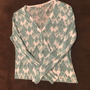 LOFT teal and white cardigan