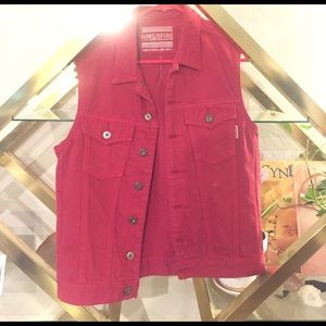 Red denim vest