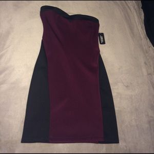 Short length burgundy and black dress