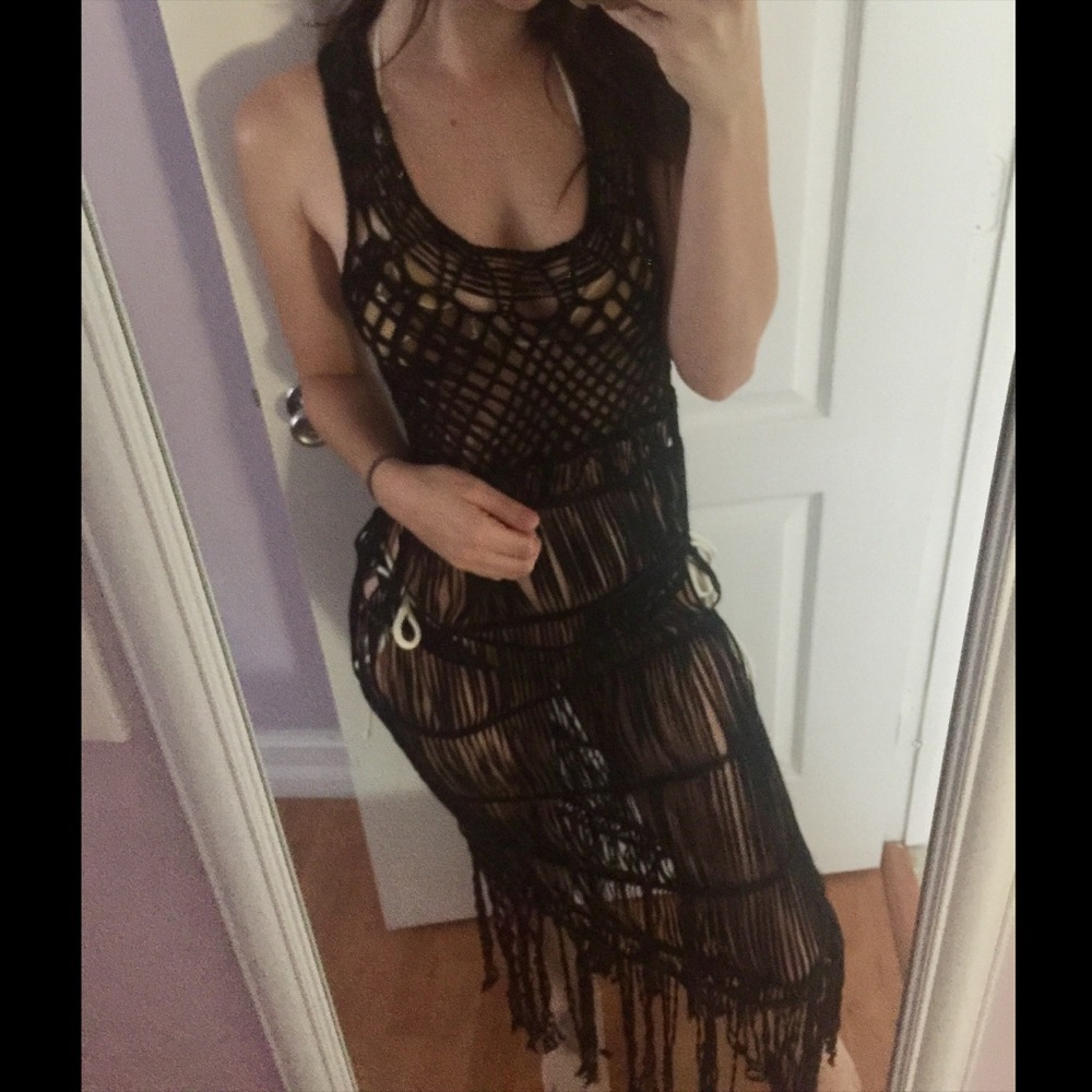 UNIF Black Crochet Fringe Dress