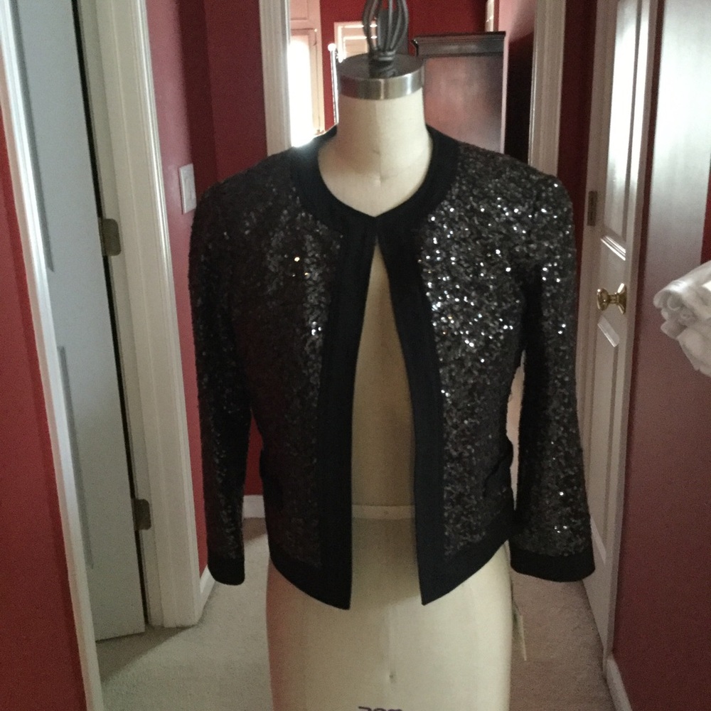 Brown sequin bolero jacket trimmed in black