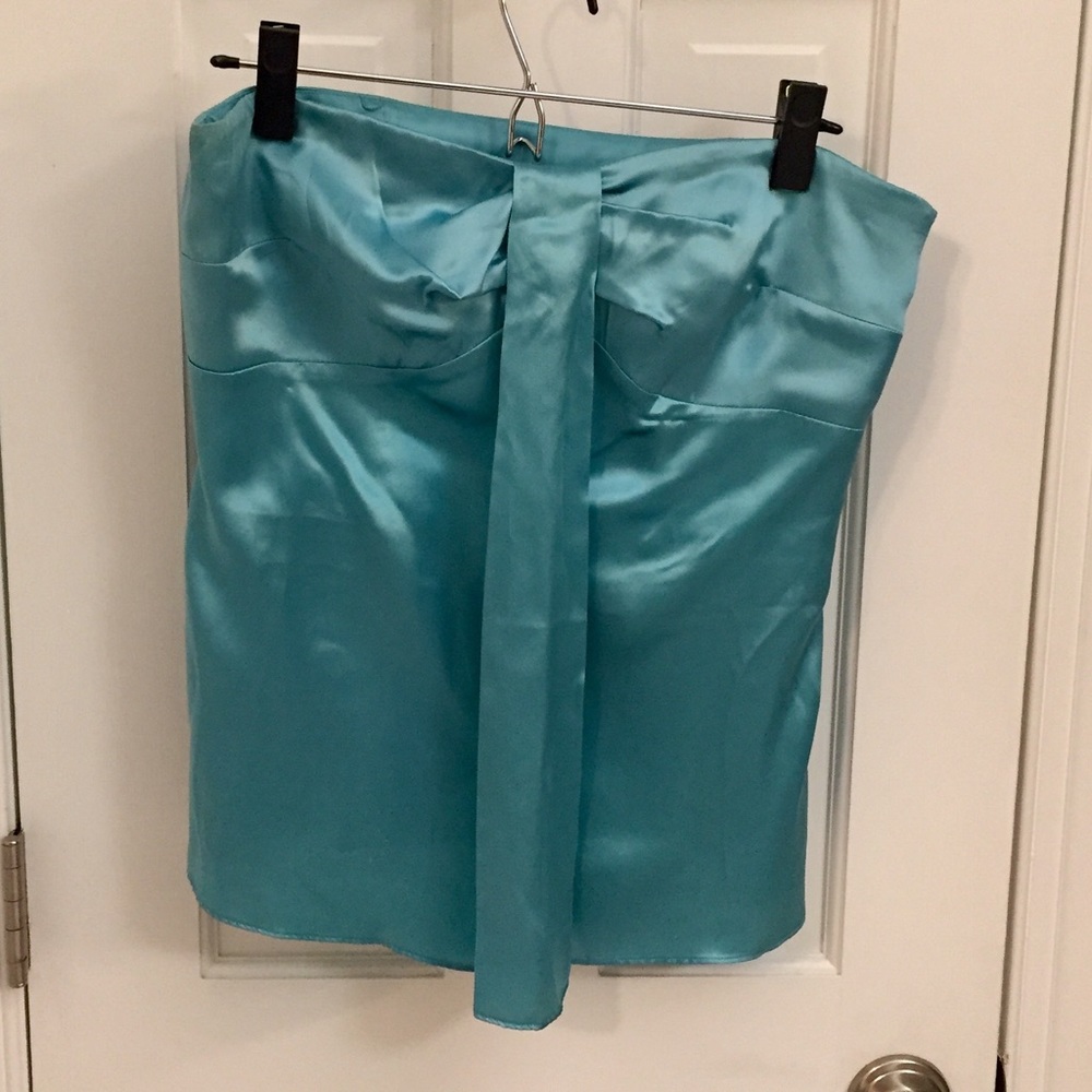LOFT Ice Blue Silk Strapless Top