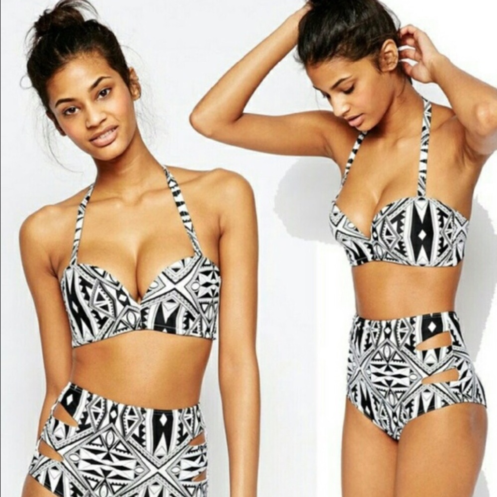NWOT high waisted black and white bikini