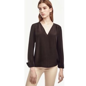 NWT black silk shirred v-neck blouse