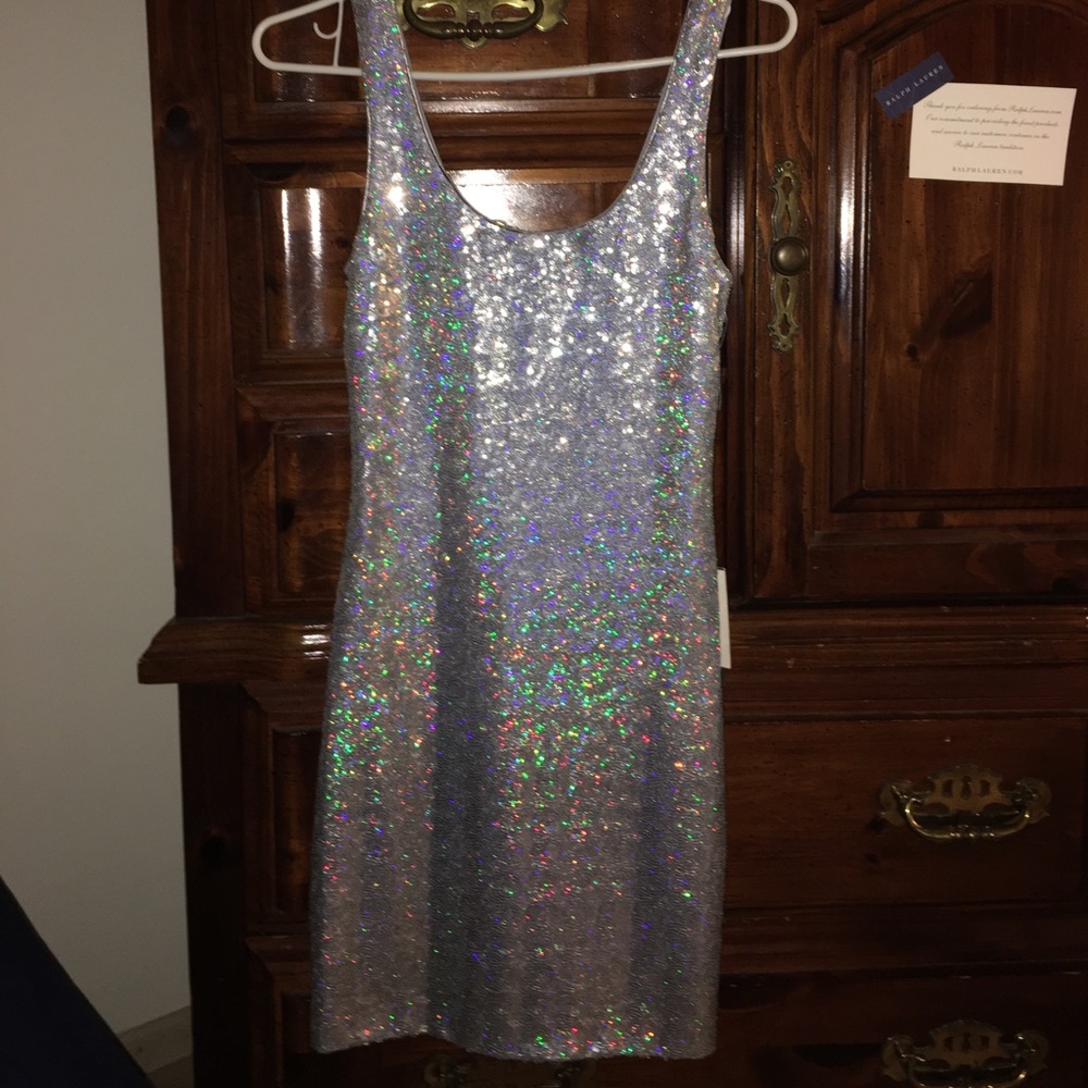 ASU Wish silver sequined fitted dress