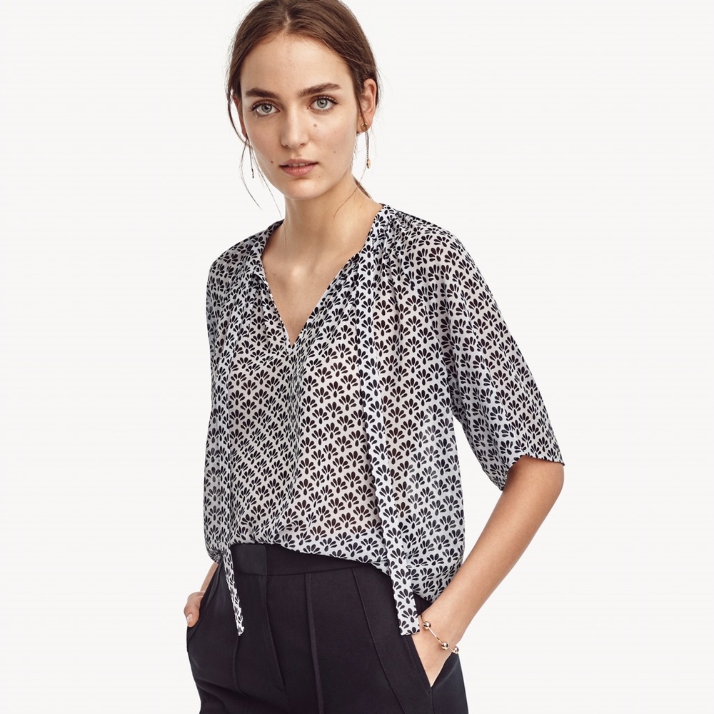 NWOT square short sleeve blouse with tie neck