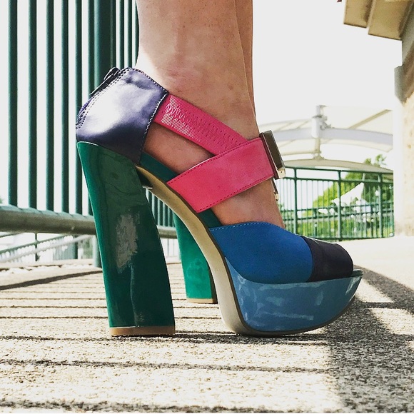 Anthropologie Color block, retro chunky  heel - Picture 7 of 8