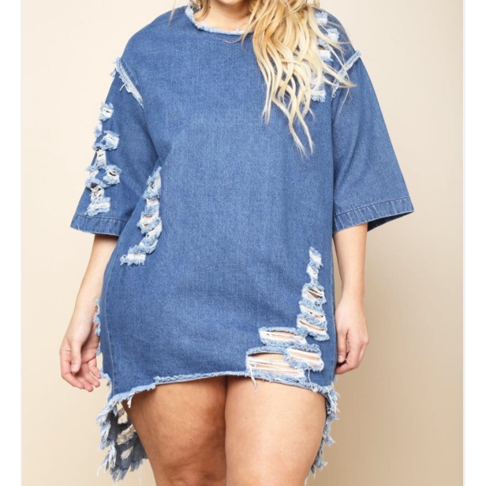 Distress jean shirt dress