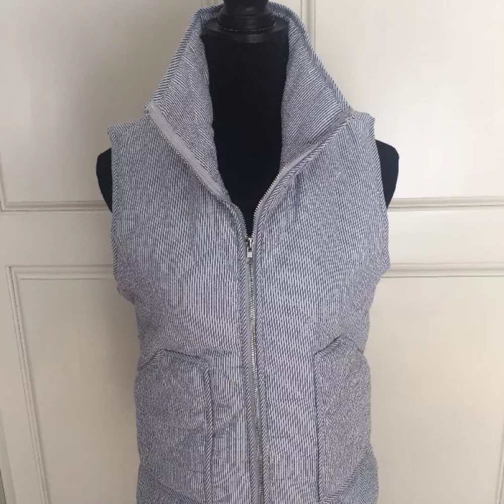 Peach Love California blue ticking quilted vest