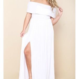 White cold shoulder dress