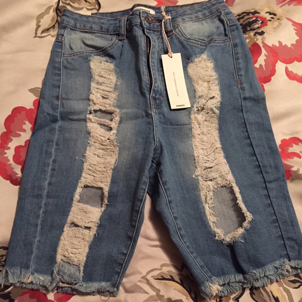 Distress blue jean shorts