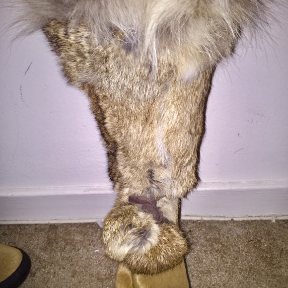 REAL FOX AND RABBIT FUR tan winter boots - Picture 3 of 3
