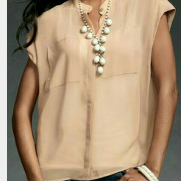 CAbi Tops - CAbi nude sheer short sl. Button down flowy blouse