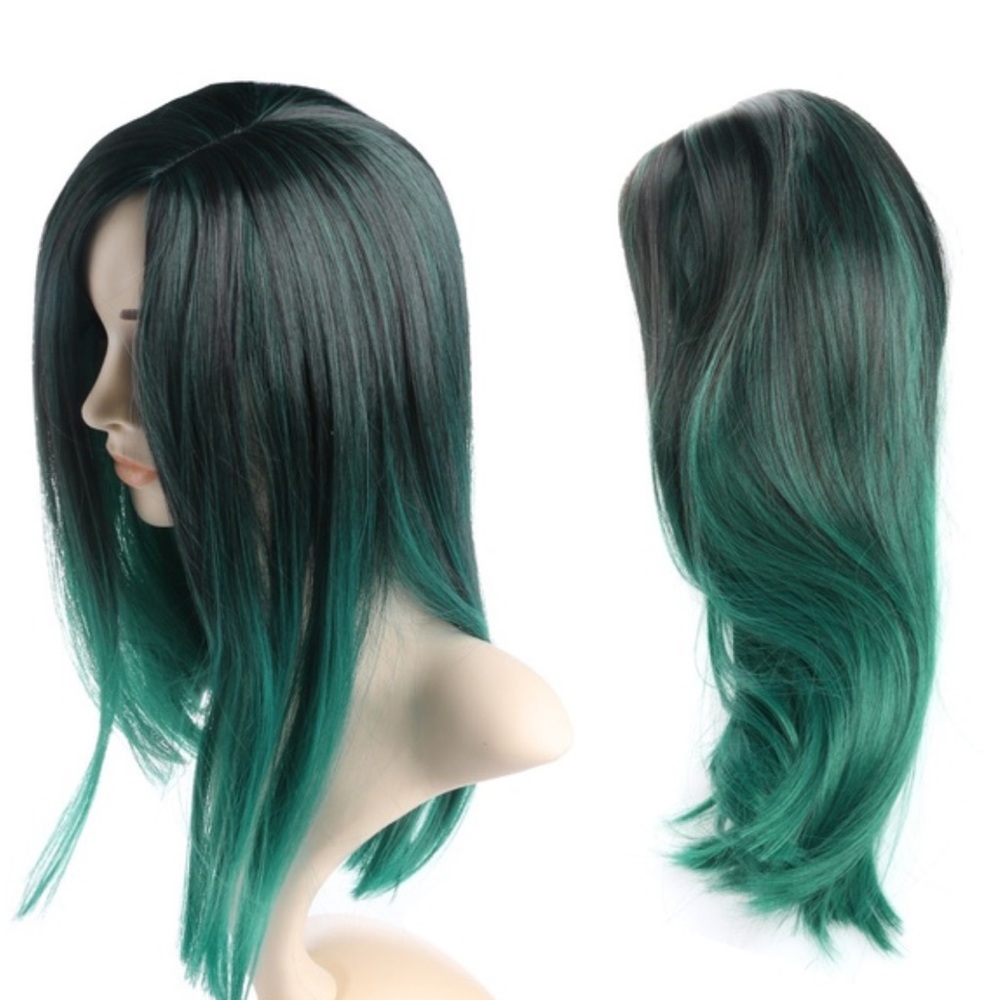 Wig Black with Teal Tips
