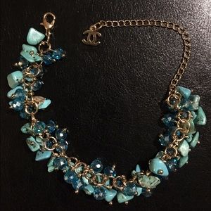 Blue Torquoise Gold bracelet with blue crystals