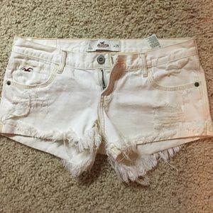 Hollister white denim ripped shorts