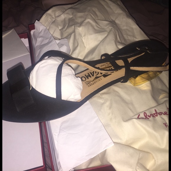Ferragamo Black Strappy Flats - Picture 2 of 3