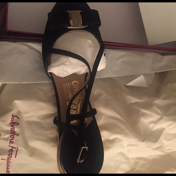 Ferragamo Black Strappy Flats - Picture 3 of 3