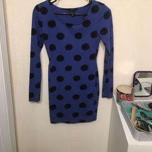 Black and blue polka dot mini dress